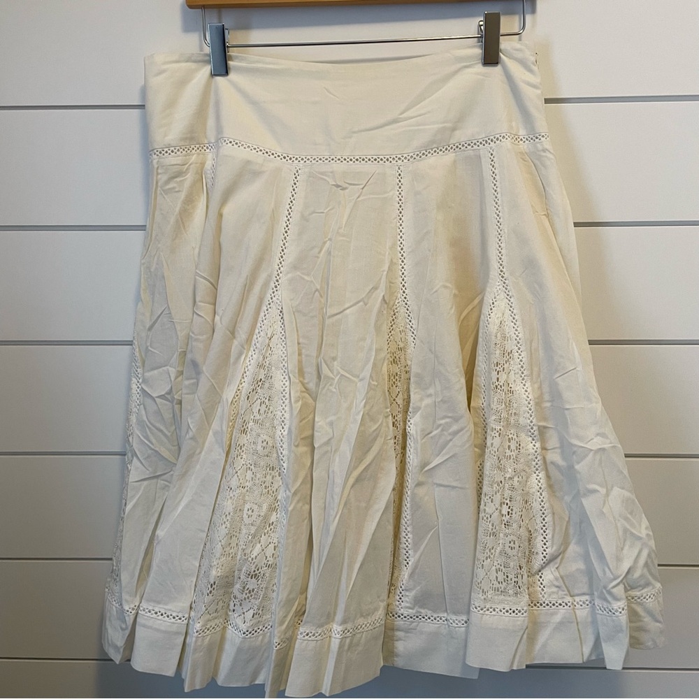 Anthropologie Cream Lace pleated a-line Women's Skirt layered balletcore cottage